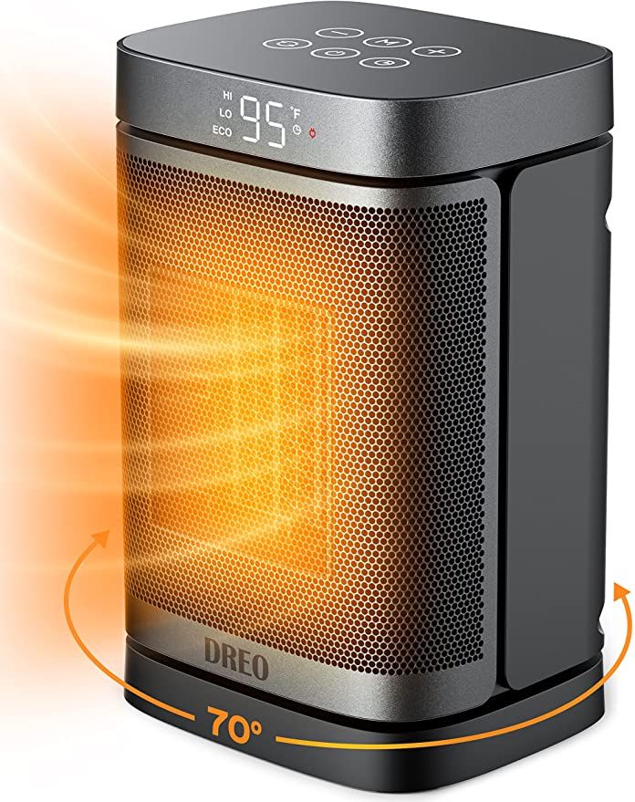 Dreo Space Heater, 1500W Portable Electric Heaters for Indoor Use, PTC Ceramic Heater for Office with Remote, Thermostat, 70°Oscillation, 12H Timer, 5 Modes, Safe Quiet Room Heater for Bedroom