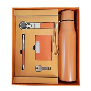 Unisex-Adult 6 In 1 Corporate Gift Set Which Includes Diary, Keychain, Card Holder, Metal Pen & Water Bottle. Gift Set For Employee Of The Month, Combo Gift Set For Employee (Brown)
