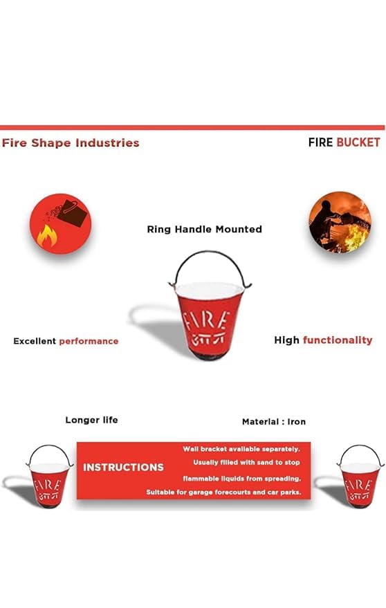 SENSE SAFETY Fire Bucket - Alloy Steel Iron for Fireplace, Burning Wood, Indoor Outdoor Ashes Carrier Container | Safety Gear for Home and Outdoors | Red - 9L