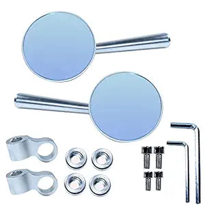 Alloy Stylish Design 2-Verson Circle Anti Glare Mirror for Motorbike Rearview Side Handle Bar End Mirrors For All Universal Bikes (Left & Right, Pack of 2,SILVER)
