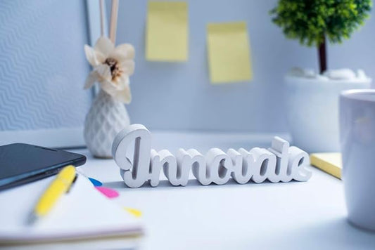 NUKKAD TALES Innovate – White, Motivational Aesthetic Table Decorative Item for Home Study Desk or Office Table Decor. Quirky Room Decoration showpiece Ideal for Birthday Gifts, Corporate Gift