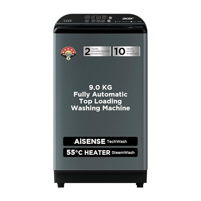 9.0 Kg 5 Star Fully-Automatic Top Loading Washing Machine (AR90HFATLH2C2IG24D, Inox Grey,12 Wash Programs, In-Built Heater, Magic Filter, Robust Motor)