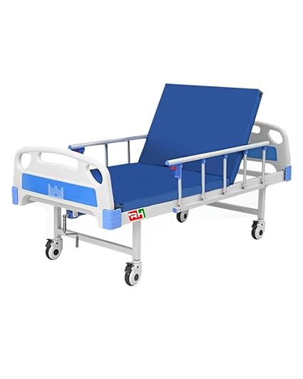 RH Semi Fowler Abs Manual Hospital Bed for Patients (Single Function Bed) for Elderly Patient at Home with Side Railing Mattress Wheels