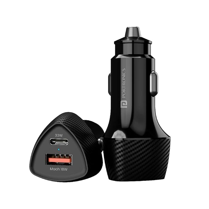 51W Car Power 16 Fast Car Charger with Dual Output, 51 Watts Total (18W USB + 33W Type C PD), Fast Charging, Adapter for iPhone & Android Smartphones and Tablets (Black)