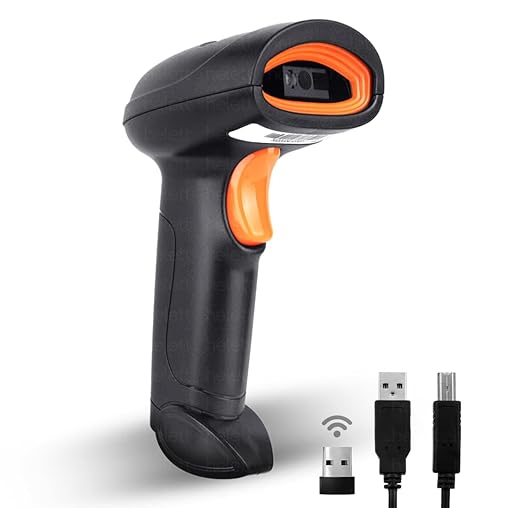 Helett® HT20 Wireless 2.4GHz 2D & 1D Barcode Scanner (QR Code & Barcode) Wired & Wireless(Rechargeable) Connectivity | Induction Scanning with Built-in Illumination Light |Strong ABS(
