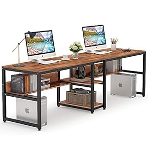Double Multi-Utility Office Table Computer Desk for Home Office Engineered Wood Finish Writing Study Computer Laptop Desk Table (200L x 60W x 75H cm) (Brown) /