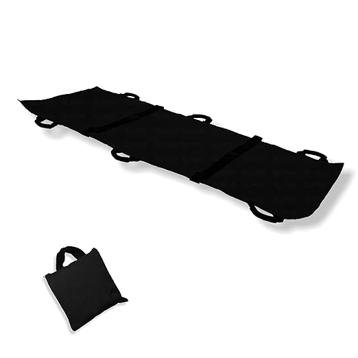 Nylon Foldable Soft Stretcher with Safety Belt, Emergency Medical Portable Stretcher for Patient, Foldable Patient Transport Stretcher with Handle with Carrying Bag (Black)