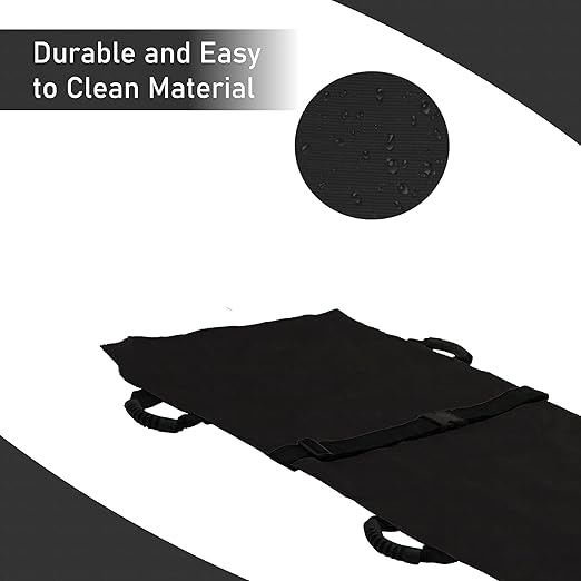 Nylon Foldable Soft Stretcher with Safety Belt, Emergency Medical Portable Stretcher for Patient, Foldable Patient Transport Stretcher with Handle with Carrying Bag (Black)