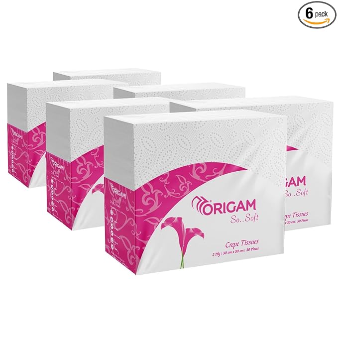 Origami 2 Ply Tissue Paper Napkins for Dining Table - Pack of 6 (50 Pulls Per Pack, 300 Sheets)
