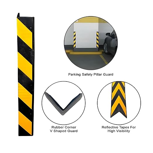 24x7 eMall 4 Pcs Corner Parking Guard Rubber Durable 800 Mm - Protects Cars From Scratches And Bumps, Heavy-Duty Wall Corner Protector For Garage And Parking Spaces, Easy Installation, High-Visibility