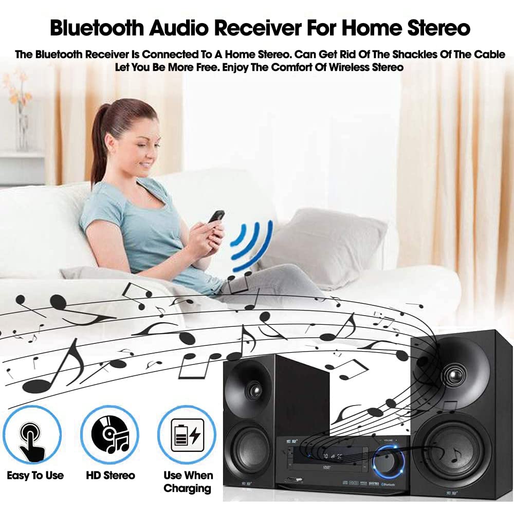 Bluetooth 5.0 Receiver for Car, Noise Cancelling Bluetooth AUX Adapter, Bluetooth Music Receiver for Home Stereo/Wired Headphones/Hands-Free Call, 16H Battery Life