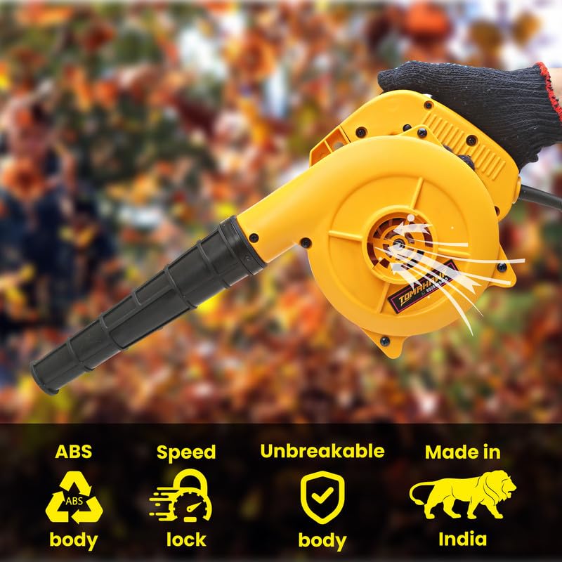 TOMAHAWK® T 970 Cord Yellow Air Blower with Dust Bag (1.8m) (600W), 16500 RPM Variable Speed Powerful Handheld Blower, Lawn Care, Snow Blowing, Dust Cleaning