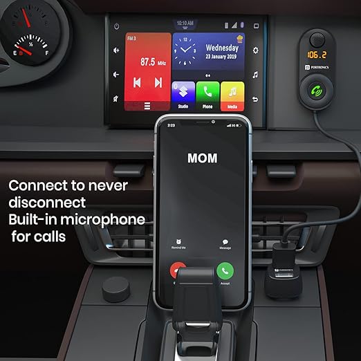 CAR MUSIC SYSTEM 17 in-Car Bluetooth Receiver for Handsfree Calling, Music System, Supports All Smartphones (Black)