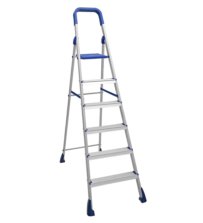 Parasnath Maple 6 Step Light Weight Aluminium Step Ladder 6.2 Ft Heavy Duty Folding Ladder