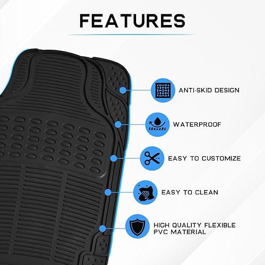KINGSWAY® Anti-Skid Rubber Car Floor Mat for All Cars, Universal Size, All-Weather Protection Heavy Duty PVC Car Foot Mats with Anti Tear Technology, Automotive Floor Mats, Set of 4 Pieces, Black Visit the Kingsway Store