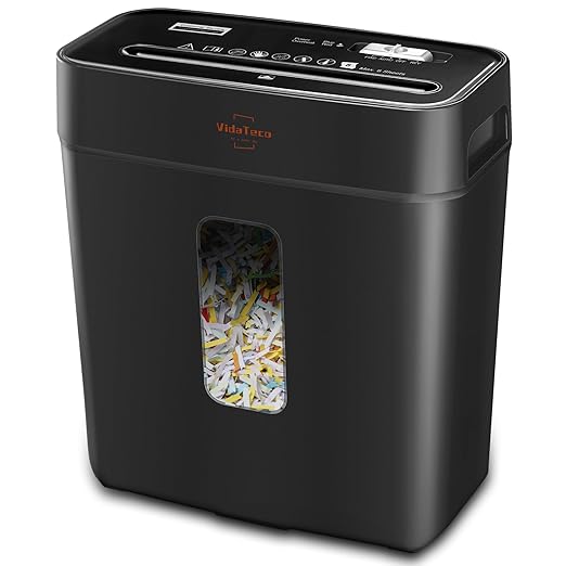VidaTeco Cross-Cut Shredder, Heavy Duty 6 Sheet Shreds Paper/Card/Staple/Clip Paper Shredder for Home Office