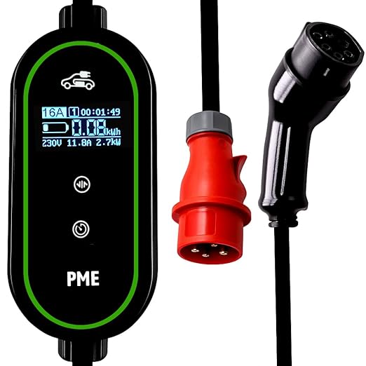 E 11kW Portable EV Charger – 16A Smart Charging | IP67 Waterproof | Long 6m Cable | Adjustable Current | RCD Safety | 5-Year Warranty | for Mahinfra BE 6E,XEV 9E,Kia EV6,Audi Etron,BMW i7 & More