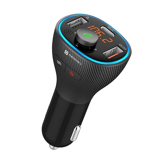 Auto 15 Bluetooth - FM Transmitter in-Car Radio Adapter for Hands-Free Calling, Music Streaming, USB Reading, 20W/38 W Max Output, Fast Charger, Supports All Smartphones (Black)