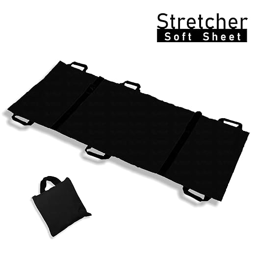 Nylon Foldable Soft Stretcher with Safety Belt, Emergency Medical Portable Stretcher for Patient, Foldable Patient Transport Stretcher with Handle with Carrying Bag (Black)