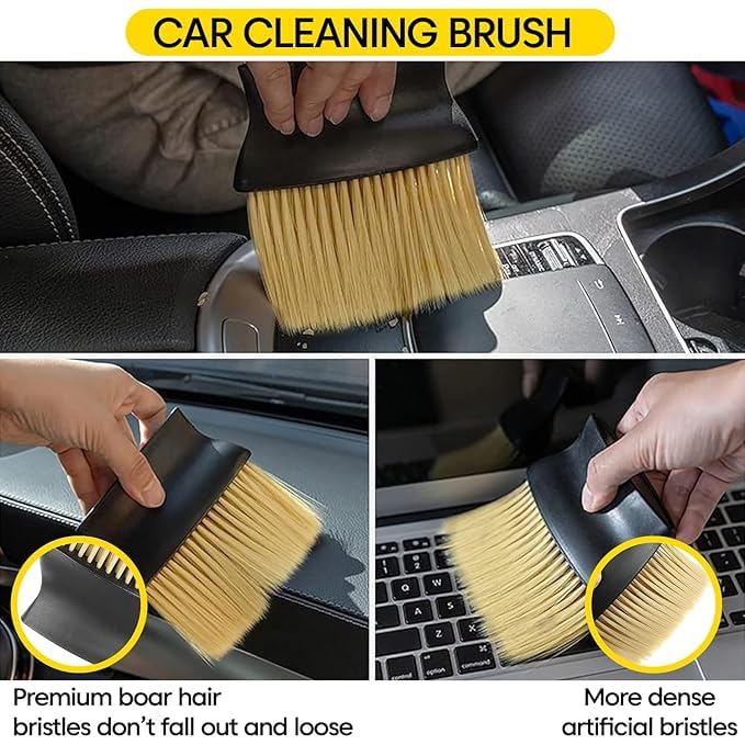 Car Cleaning 6 in 1 Kit Microfiber Duster with Long Handle Cleaning Brush Exteriror and Interiror Cleaner Cloth Ac Vent Cleaner Brush for Car, Motorbike, SUVs with Glass Cleaner Tablets