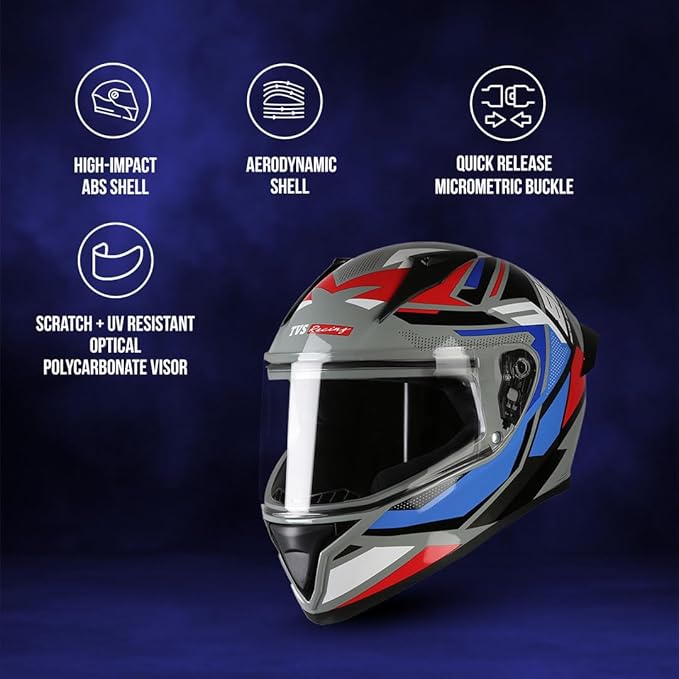 Racing Titan Series Full Face Helmet for Men | Premium Bike Helmets with ABS Shell, UV Paint | Quick Release System | Aerodynamic Design | DOT & ISI Certified