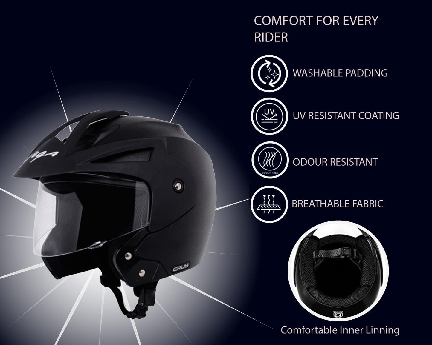 Vega Crux ISI Certified Flip-Up Helmet for Men and Women with Clear Visor
