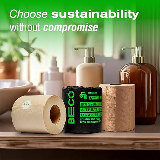 Beco Toilet Tissue Rolls | 3-ply, 1920 Pulls (160 x 12 Rolls) | Tissue Paper Roll, Toilet Paper Roll - Eco Friendly, Soft & Highly Absorbent, 100% Natural Bamboo, Chemical-Free, Hypoallergenic