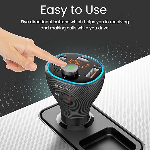 Auto 15 Bluetooth - FM Transmitter in-Car Radio Adapter for Hands-Free Calling, Music Streaming, USB Reading, 20W/38 W Max Output, Fast Charger, Supports All Smartphones (Black)