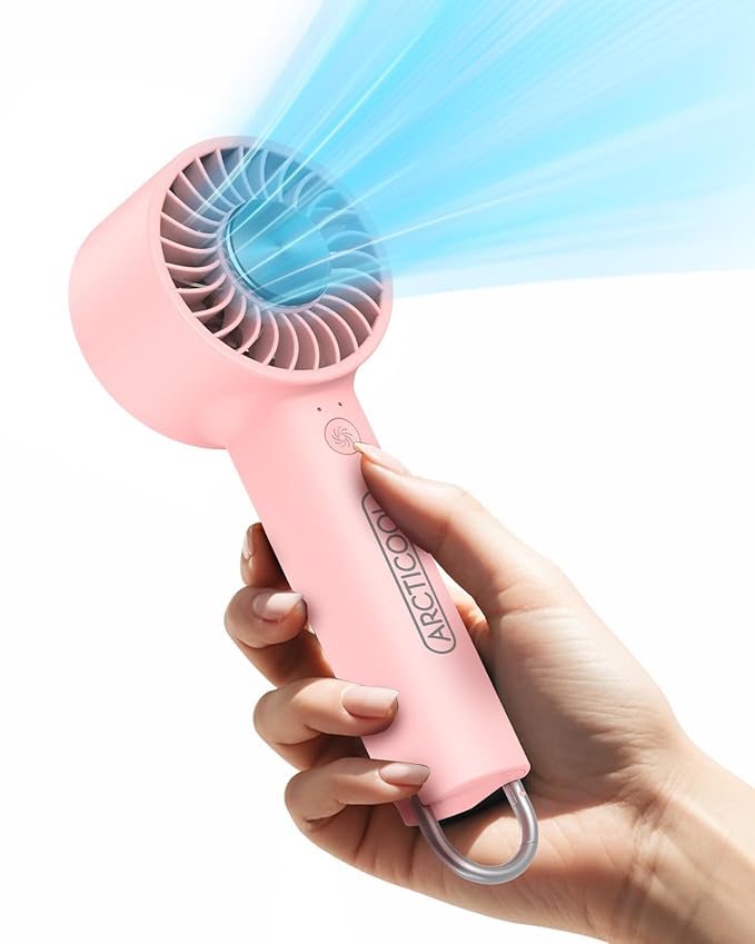 Ice-Cool Portable Mini Fan with Semiconductor Cooling Tech - 7500RPM Rechargeable Handheld Fan with Buckle, 2000mAh Battery, Pocket-Sized Cooling for Makeup, Travel, and Outdoor Use (Pink)
