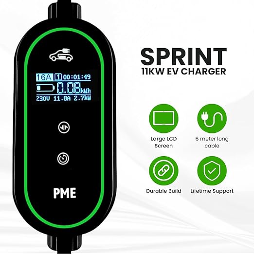 E 11kW Portable EV Charger – 16A Smart Charging | IP67 Waterproof | Long 6m Cable | Adjustable Current | RCD Safety | 5-Year Warranty | for Mahinfra BE 6E,XEV 9E,Kia EV6,Audi Etron,BMW i7 & More