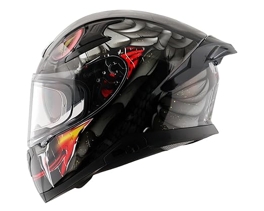 Helmet Venomous ISI ECE DOT Certified Full Face Dual Visor Helmet for Men and Women with Pinlock Fitted Outer Clear Visor and Inner Smoke Sun Visor Black Grey