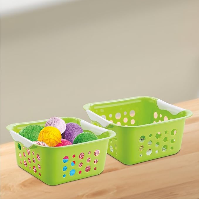 Nayasa Spotty Fruit Basket Set of 2 | Small | Fruit Basket For Kitchen | Plastic Tokri For Vegetables | Plastic Baskets For Vegetables | No. 1 | Green