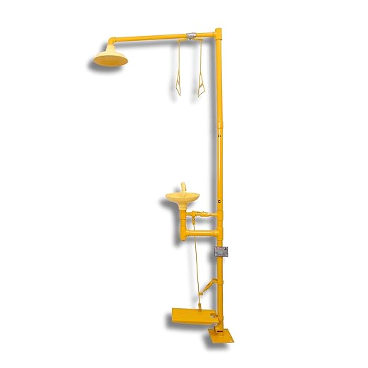 Efficacy Foot Operated Emergency Safety Shower and Eyewash | Foot Operated Safety Eye Washer, 980 mm Yellow 1 Pc Protect People from Chemical Compounds