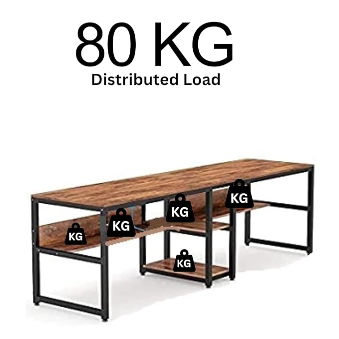Double Multi-Utility Office Table Computer Desk for Home Office Engineered Wood Finish Writing Study Computer Laptop Desk Table (200L x 60W x 75H cm) (Brown) /