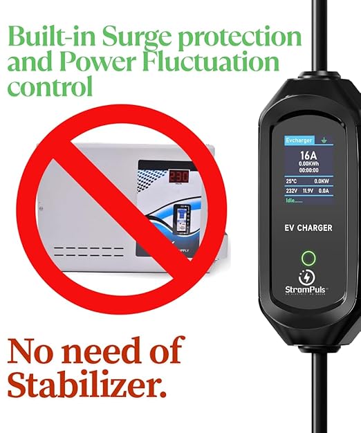 Charger 3.6kW Portable EV Charger, Smart APP, Adjustable Amps, 5m TPU Cable, 16A 1 Phase, 3" Large Screen, Bag, Wallholder, Surge & Pen Protection, Earthing Off Option. 5 Years Warranty*