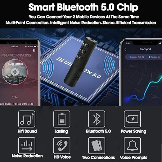 Bluetooth 5.0 Receiver for Car, Noise Cancelling Bluetooth AUX Adapter, Bluetooth Music Receiver for Home Stereo/Wired Headphones/Hands-Free Call, 16H Battery Life