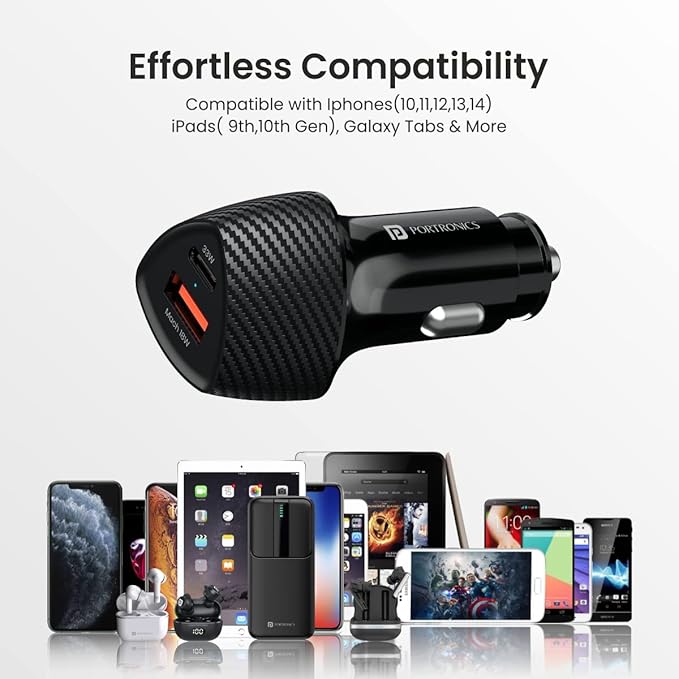 51W Car Power 16 Fast Car Charger with Dual Output, 51 Watts Total (18W USB + 33W Type C PD), Fast Charging, Adapter for iPhone & Android Smartphones and Tablets (Black)