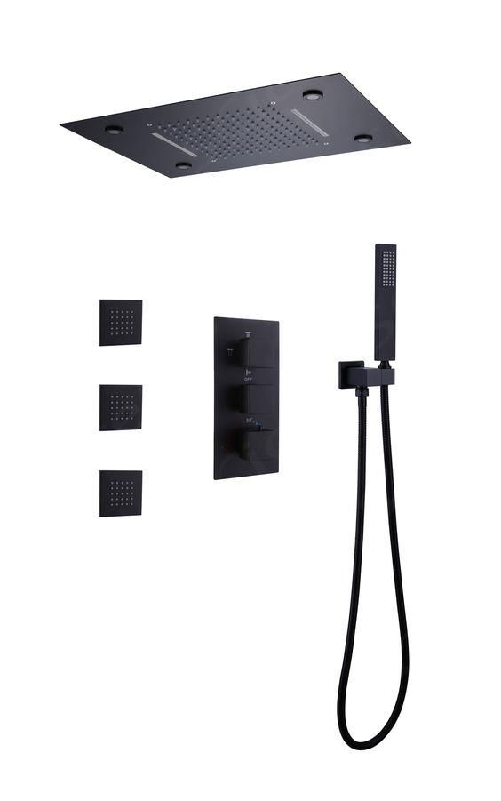 LED Thermostatic Shower System – Ceiling-Mounted Rainfall Head with 3 Body Jets