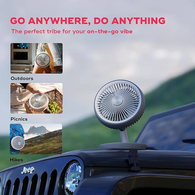 NUUK FOLDE v2 Personal Rechargeable Fan | Cordless, 7-Inch | Folds 180° & Fits in any Bag |16 Hr Run Time, 4 Wind Speeds | Super Silent BLDC Motor | For Hiking, Picnics, Travel, Beach, Camping, Prams