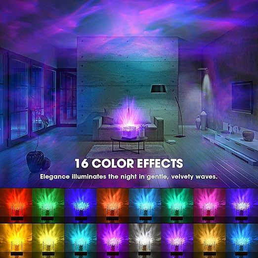 3D Ocean Wave Effect Night Light for Bedroom, 16 Colors Gradual Rotating LED Projection Night Lamp Projector for Bedroom Light Decor,