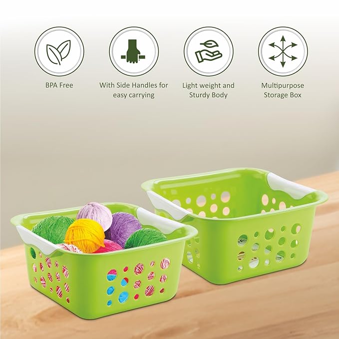 Nayasa Spotty Fruit Basket Set of 2 | Small | Fruit Basket For Kitchen | Plastic Tokri For Vegetables | Plastic Baskets For Vegetables | No. 1 | Green