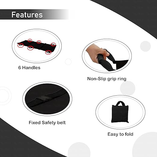 Nylon Foldable Soft Stretcher with Safety Belt, Emergency Medical Portable Stretcher for Patient, Foldable Patient Transport Stretcher with Handle with Carrying Bag (Black)