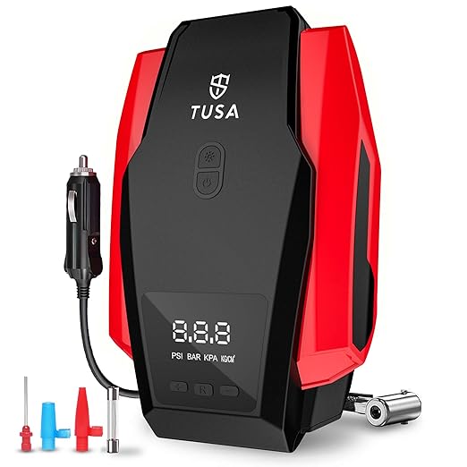 TUSA Tyre Inflator for Car - 150 PSI, 12V DC Portable Air Compressor with Digital Tire Pressure