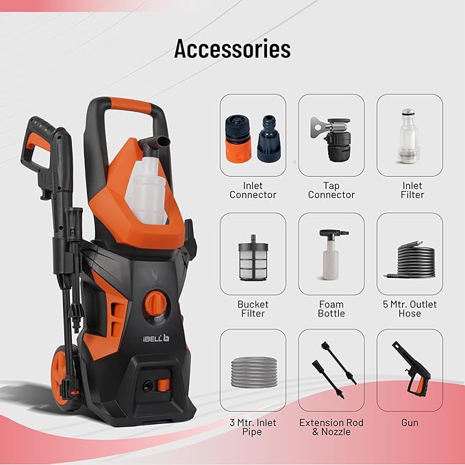 High Pressure Washer, 1800W Motor, 140 Bar Car Washer High Pressure Gun, 7.8 L/Min Flow, 5M Hose, Turbo Nozzle, Portable Pressure Washer for Car, Bike, Home & Outdoor Cleaning