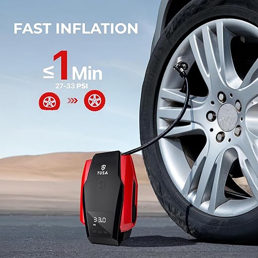 TUSA Tyre Inflator for Car - 150 PSI, 12V DC Portable Air Compressor with Digital Tire Pressure
