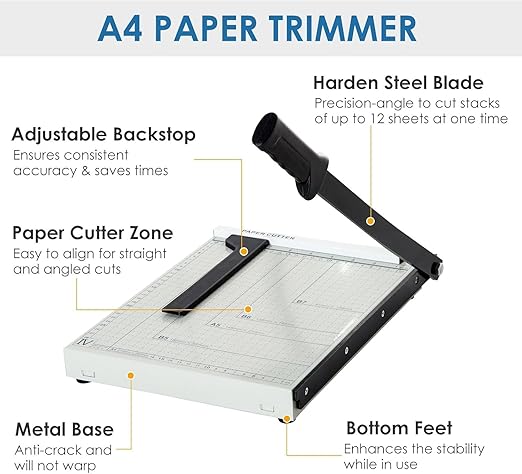 Kosh 12 Inch A4 Steel Heavy Duty Professional Paper Cutter Guillotine Paper Trimmer Machine
