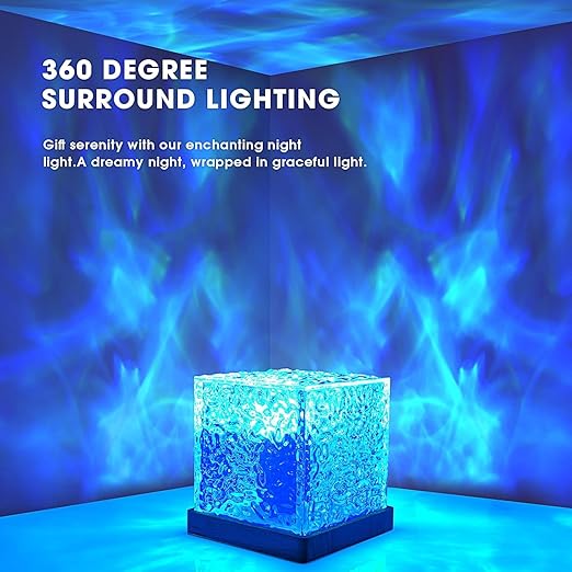 3D Ocean Wave Effect Night Light for Bedroom, 16 Colors Gradual Rotating LED Projection Night Lamp Projector for Bedroom Light Decor,