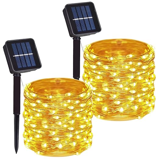 DAYLIGHTIR 2 Pack Total 200 LED Solar Powered Copper Wire String Lights Outdoor
