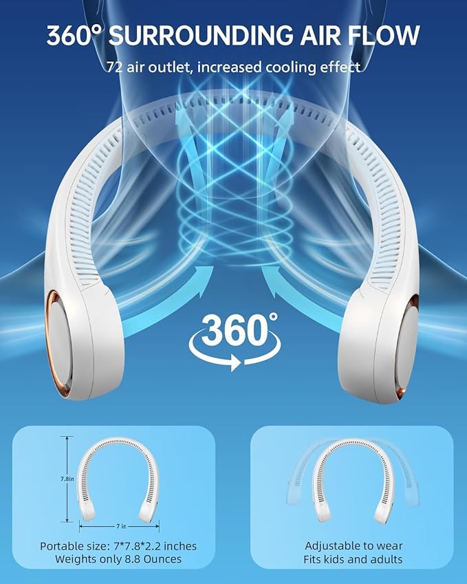 Juilist Portable Rechargeable Neck Fan Personal Bladeless Air Conditioner Collar Hanging Shoulder Neckfan, Neck Wearable Ac Cooler Neckband Fans For Summer Cooling,Men,Women,Kitchen,Outdoor