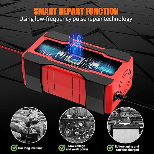 Battery Charger 10-Amp 12V and 24V Fully-Automatic Smart Car Battery Charger, Battery Maintainer Trickle Charger, and Battery Desulfator with Temperature Compensation